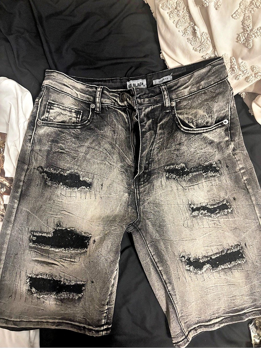 BLACK Distressed Gray Jean Shorts